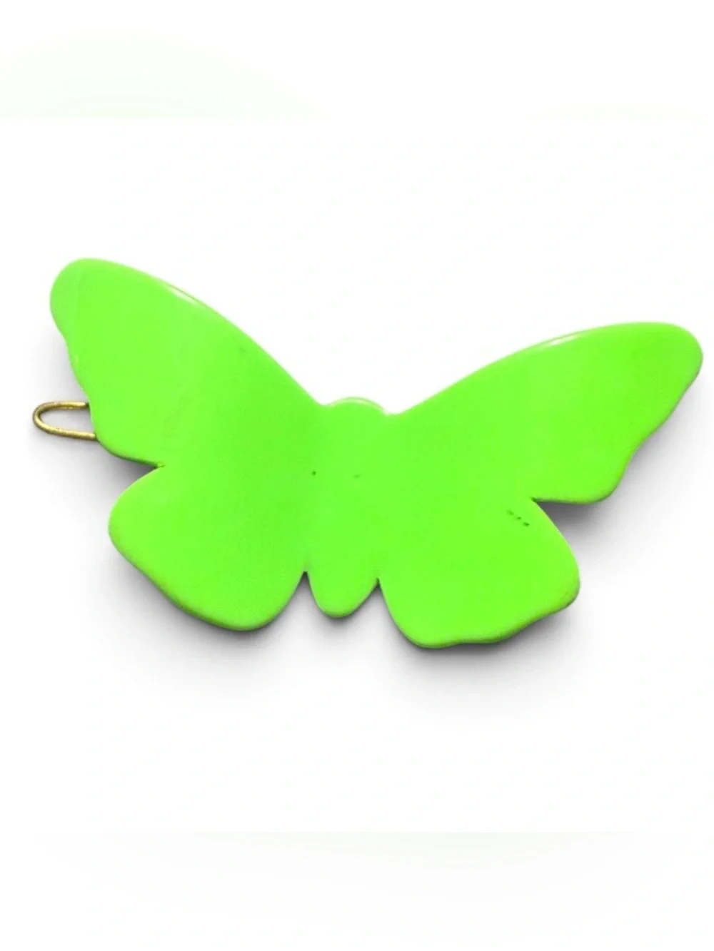 Vintage Butterfly Shaped French Barrette in Neon Green with Wire Back Clip, 2.5”